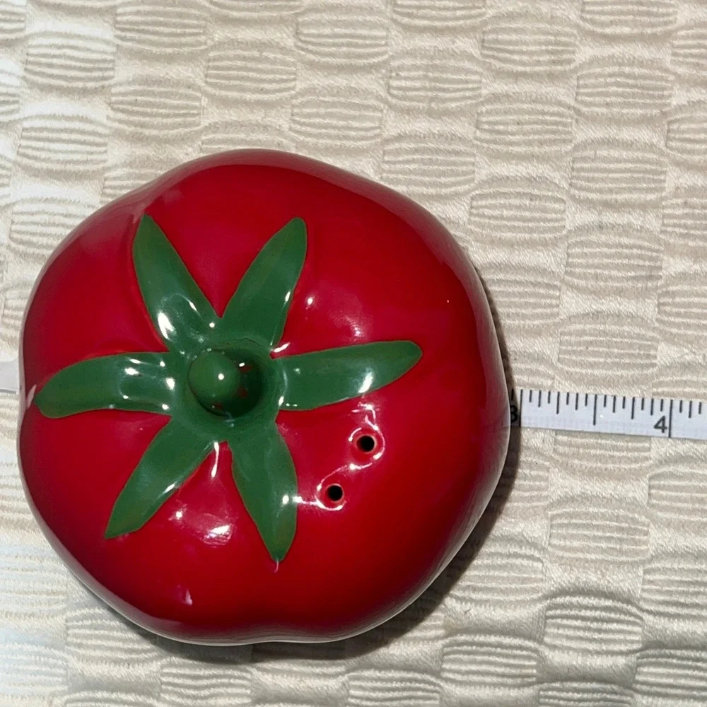 Vintage Red Tomato Salt and Pepper Shakers Ceramic Kitsch Cottagecore Decor Set